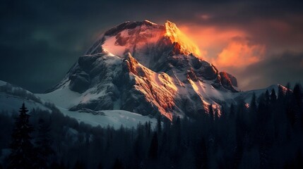 snow-covered mountain peak at dawn