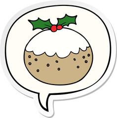 cartoon christmas pudding and speech bubble sticker