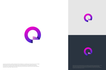initial letter Q with folded gradient design. Vector illustration
