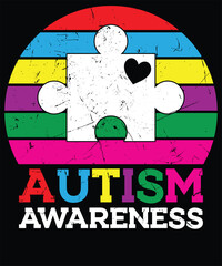 Retro Puzzle Heart Autism Awareness Men Women Kids Teacher T-Shirt design. Autism Awareness Day T-Shirt Design Template, Illustration, Vector graphics, Autism Shirt, T-Shirt Design. autistic design, 