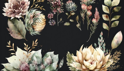 flowers with black background, card