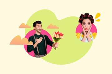 Trend 3d graphics collage young not ready lady receive date bunch wear hair curlers excited romantic surprise feelings appreciate