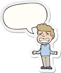 cartoon boy shrugging and speech bubble sticker