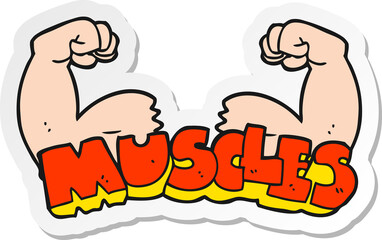 sticker of a cartoon muscles symbol