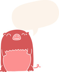 cartoon creature and speech bubble in retro style