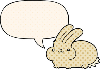 cartoon rabbit and speech bubble in comic book style