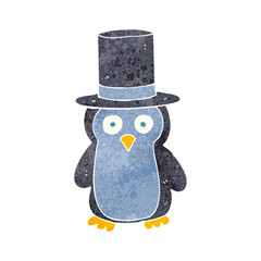 retro cartoon penguin wearing hat