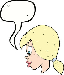 cartoon pretty female face with speech bubble