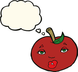 cartoon apple with face with thought bubble