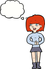 cartoon friendly woman with thought bubble