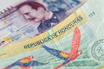 Honduras money, 200 and 500 lempiras banknotes, highest circulating denominations, financial concept