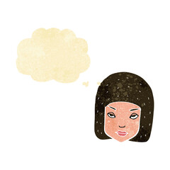 cartoon annoyed female face with thought bubble