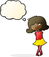 cartoon clever girl with thought bubble