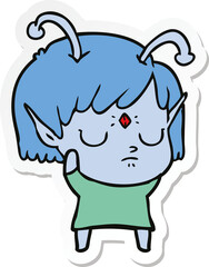 sticker of a cartoon alien girl