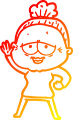 warm gradient line drawing cartoon happy old lady