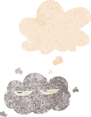 cute cartoon cloud and thought bubble in retro textured style