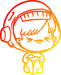 warm gradient line drawing cartoon astronaut woman