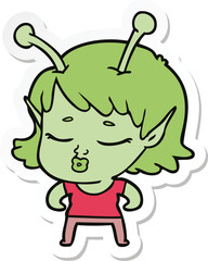 sticker of a cute alien girl cartoon