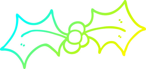 cold gradient line drawing cartoon xmas holly