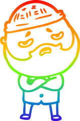 rainbow gradient line drawing cartoon worried man with beard