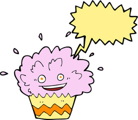 cartoon exploding cupcake with speech bubble