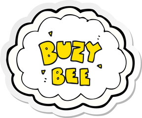sticker of a cartoon buzy bee text symbol