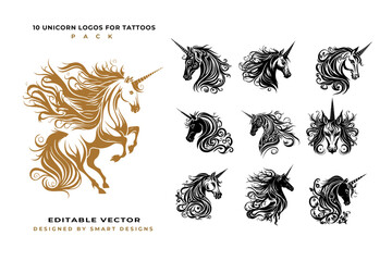 Unicorn Logos for Tattoos Pack x10