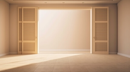 Sunlit Beige Wall Room with Folding Louver Door for Home Appliance Product Display Created Using Generative AI