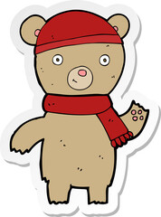 sticker of a cartoon waving teddy bear