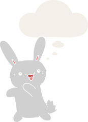 cartoon rabbit and thought bubble in retro style