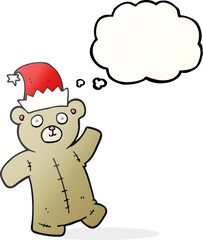 thought bubble cartoon teddy bear wearing christmas hat
