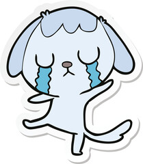 sticker of a cute cartoon dog crying