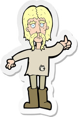 sticker of a cartoon hippie man giving thumbs up symbol