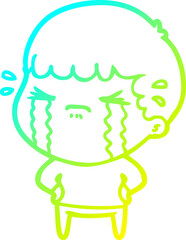 cold gradient line drawing cartoon man crying