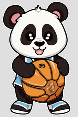 Obraz premium Cool panda in a sports uniform and with a basketball ball. AI genarated