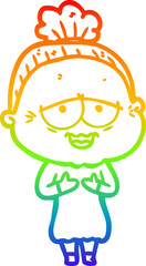 rainbow gradient line drawing cartoon happy old lady