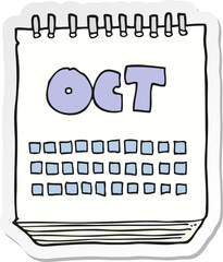 sticker of a cartoon calendar showing month of october