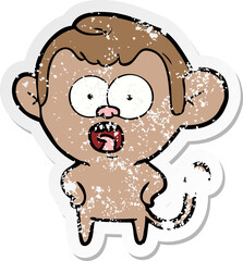 distressed sticker of a cartoon shocked monkey