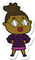 sticker of a cartoon woman wearing spectacles