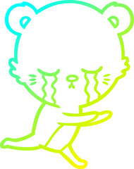 cold gradient line drawing crying cartoon bear