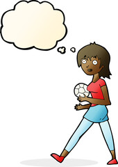 cartoon soccer girl with thought bubble
