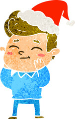 happy retro cartoon of a man wearing santa hat