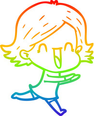 rainbow gradient line drawing cartoon happy woman