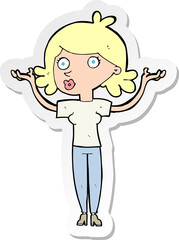 sticker of a cartoon woman throwing arms in air