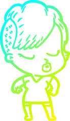 cold gradient line drawing cartoon pretty hipster girl