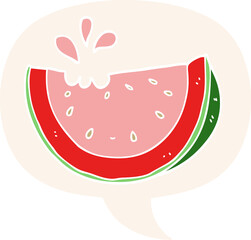 cartoon watermelon and speech bubble in retro style