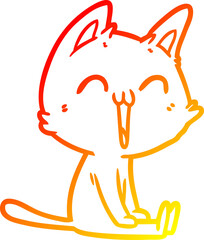 warm gradient line drawing happy cartoon cat