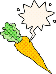 cartoon carrot and speech bubble in comic book style