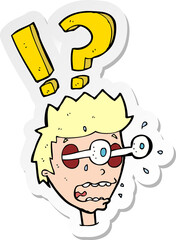 sticker of a cartoon startled boy