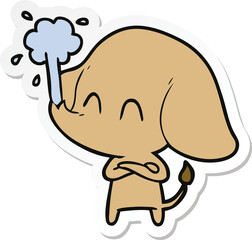 sticker of a cute cartoon elephant spouting water